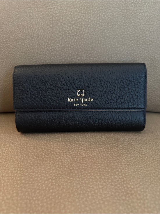 kate spade Handbags - kate spade Black Pebbled Leather Trifold Wallet with Gold Logo